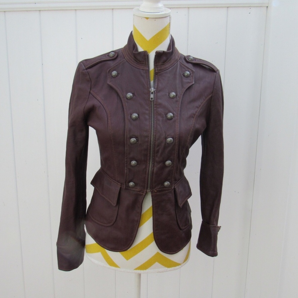 BEBE Champagne Zip Double Breast Button Leather Moto Jacket XS